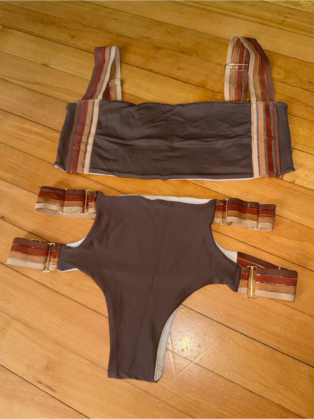Striped Brown and Cream reversible pole dance set